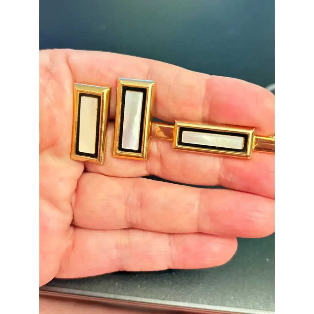 Vintage Foster USA MOP Cufflinks Tie Clip Set